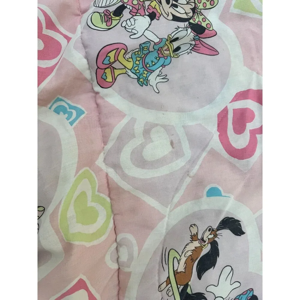 AS-IS Vintage 80s/90s Disney Minnie Mouse Daisy Duck Twin Comforter Pastel Heart